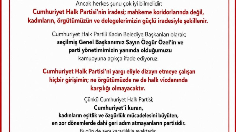 CHP'Lİ KADIN BELEDİYE BAŞKANLARI ORTAK AÇIKLAMASI